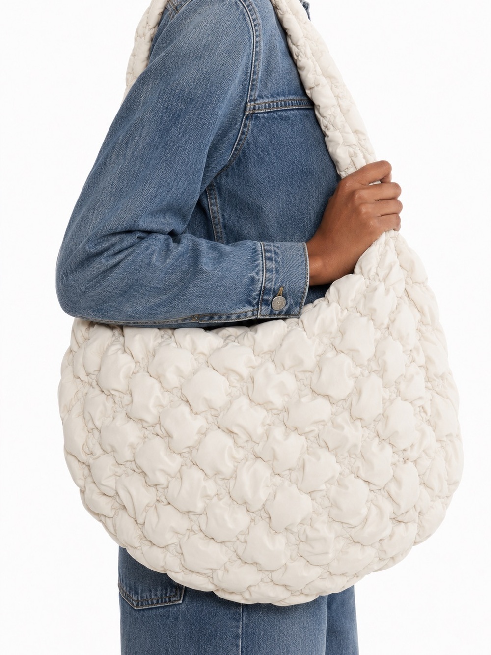 Babaton (Aritzia) White Quilted Puffer Shoulder Bag